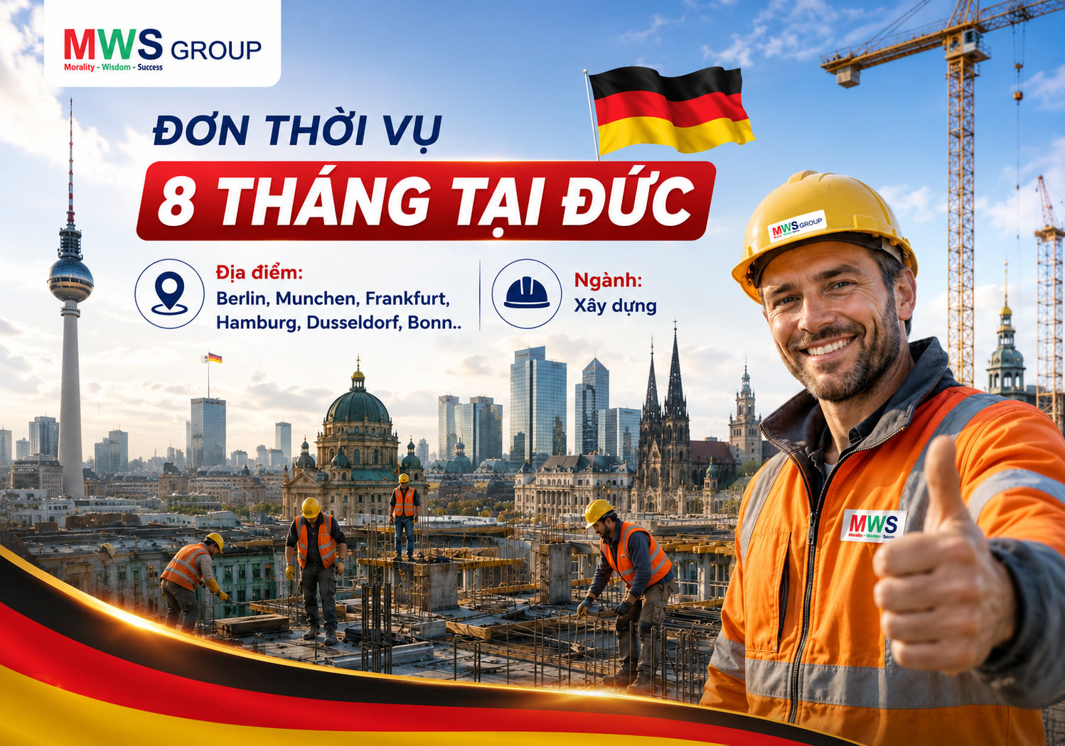 TUYỂN ĐƠN XÂY DỰNG 8 THÁNG TẠI ĐỨC
